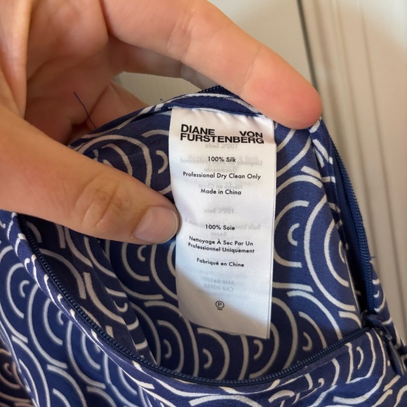 Diane Von Furstenburg Blue White Patterned Sleeveless Knee Length Dress Belt L - Picture 5 of 12